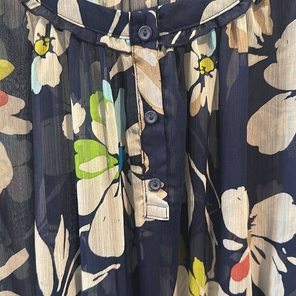 Old Navy Large Navy Blue Floral Semi-Sheer Cinched Blouse Top - Picture 4 of 8